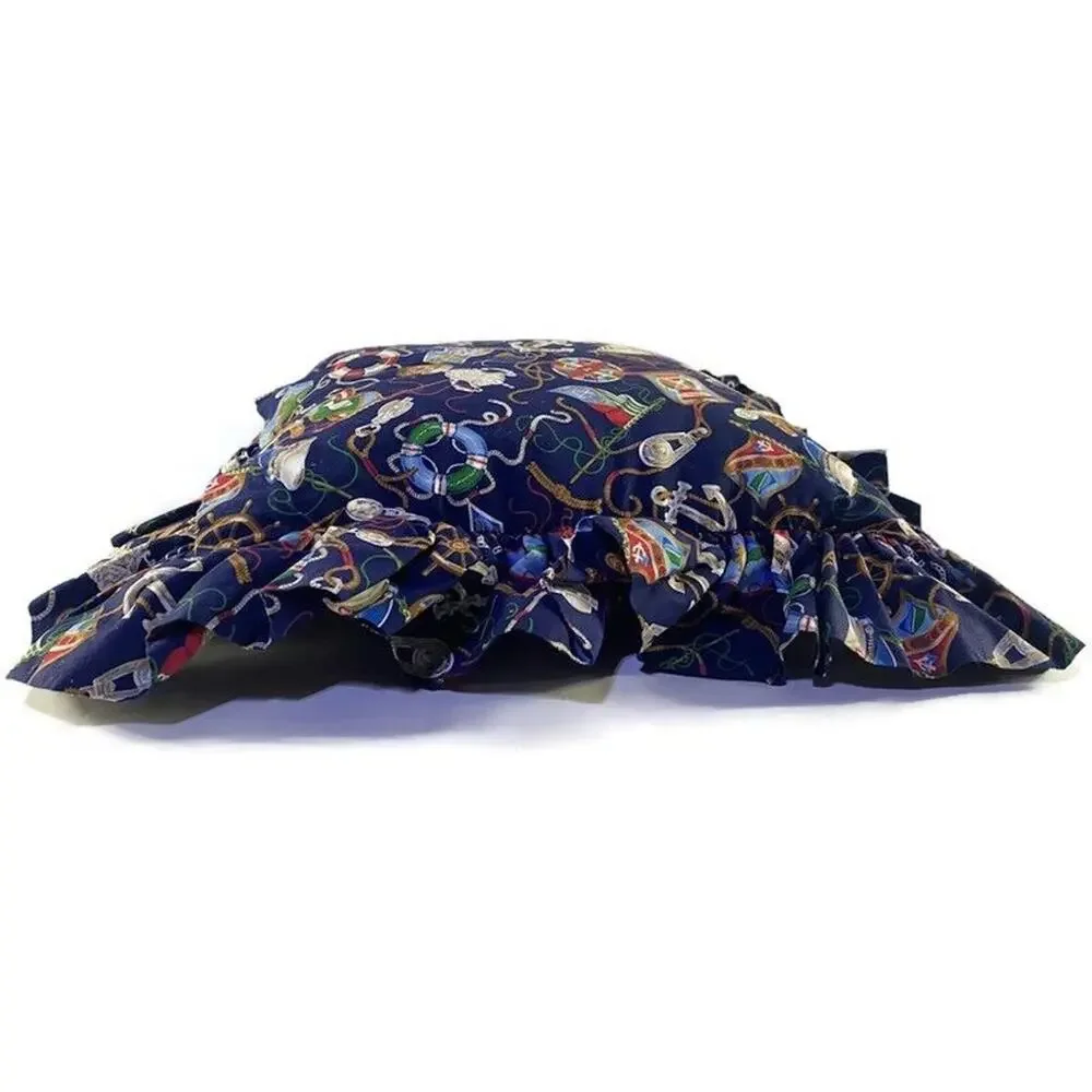 Nautical Throw Pillow Blue Red Ruffled Nautical Throw Pillow 20x20 Square
